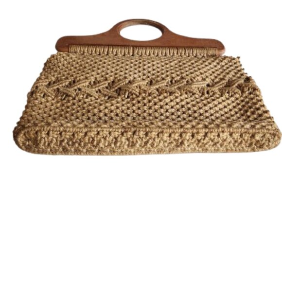 Vintage macrame & wood handle handmade bag - Picture 3 of 9